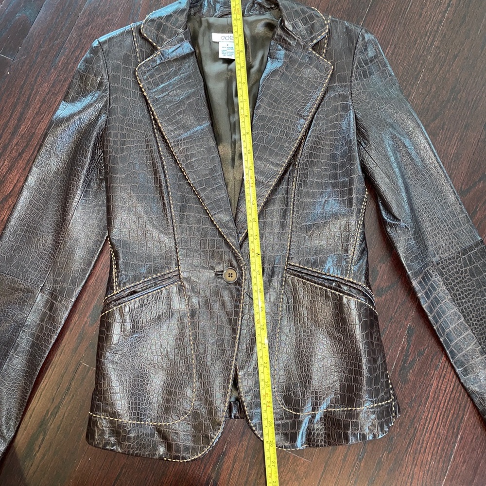 Cache Crocodile Embossed Brown Leather Blazer 2 - image 7